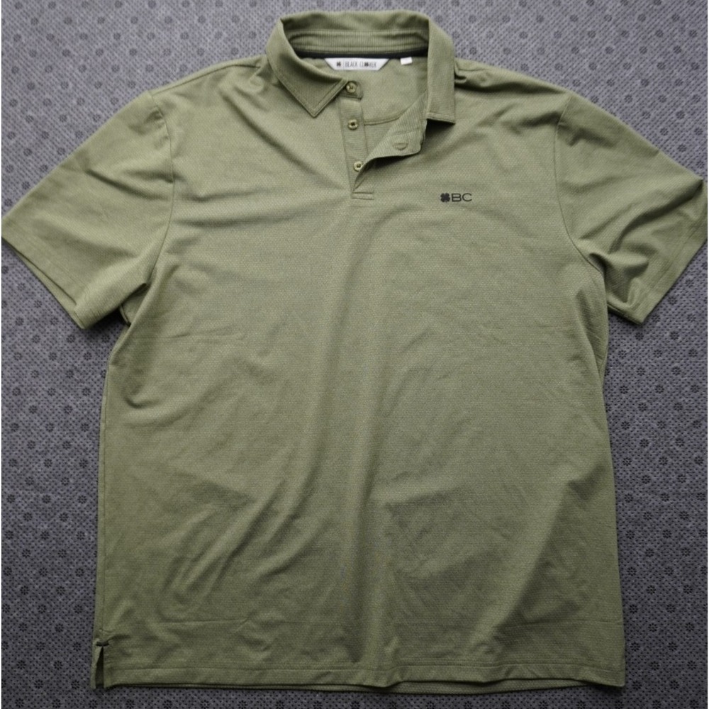 Black Clover Mens Large Olive Green Golf Polo Live Lucky 3 Button Stretch - NICE